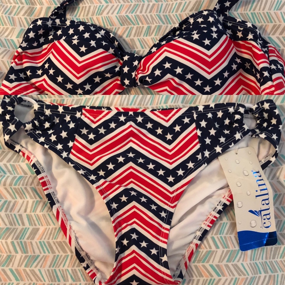 NWT Catalina Bandeau Bikini red white blue